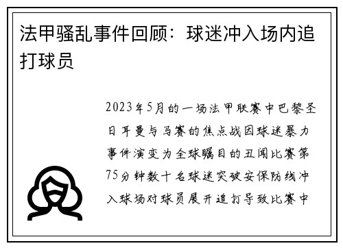 法甲骚乱事件回顾：球迷冲入场内追打球员