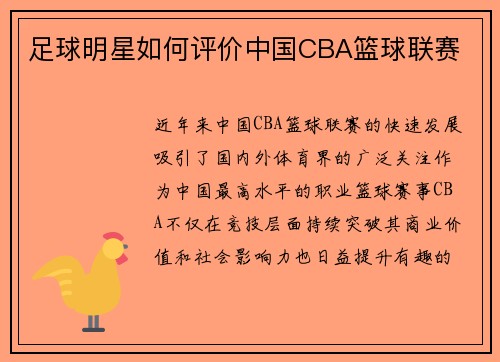 足球明星如何评价中国CBA篮球联赛