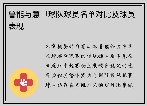 鲁能与意甲球队球员名单对比及球员表现