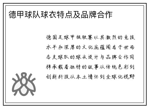 德甲球队球衣特点及品牌合作